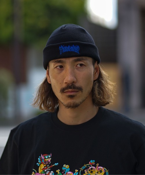 THRASHER（スラッシャー）の「2WAY KNIT CAP BEANIE/スラッシャーニットキャップ・ビーニー（ニットキャップ/ビーニー・メンズ・ホワイト/ベージュ/オレンジ/グリーン/ブラック×ブルー/ブラック×イエロー・FREE）」の3枚目の写真