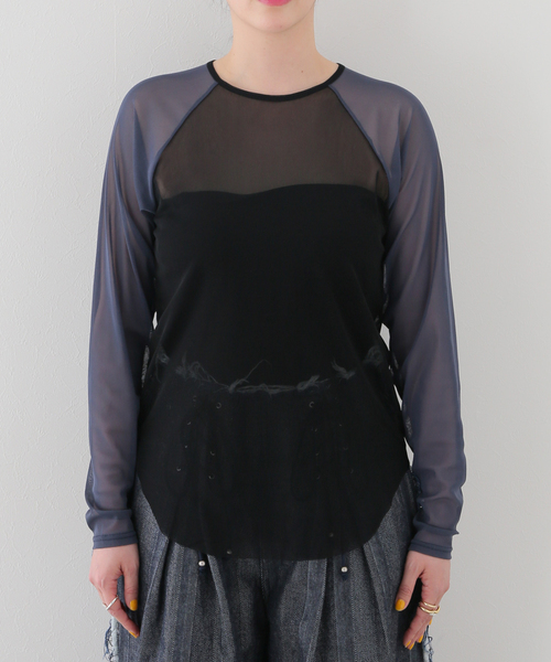R JUBILEE(アールジュビリー)の「【R JUBILEE/アール ジュビリー】SHEER NET BASEBALL Tシャツ(Tシャツ/カットソー・レディース・ブラック・FREE)」の4枚目の写真