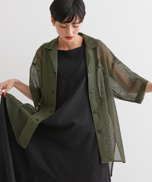 AMERICAN HOLIC（アメリカンホリック）の「メッシュ開襟シャツ（シャツ/ブラウス・レディース・ブラック/カーキ/テラコッタ・L/M）」の3枚目の写真