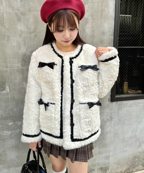 me+em select フェイクファー ムートンジャケット グレー me+em select コート アウター 「 4COLOR 」ノーカラー