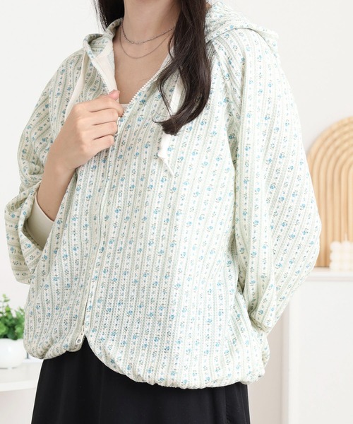 JEMORGAN(ジェーイーモーガン)の「JEMORGAN ワッフル花柄ZIPパーカ(パーカー・レディース・サックスブルー/ピンク/ラベンダー/パープル/ベージュ系その他/ストライプ/ブラック・F)」の7枚目の写真