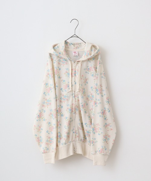 パーカー JEMORGAN ワッフル花柄ZIPパーカ レディース JEMORGAN パーカー ワッフル花柄ZIPパーカ レディース
