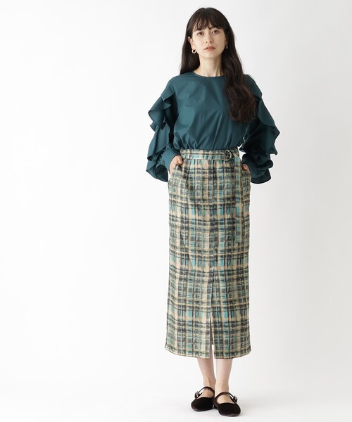 OPAQUE.CLIP（オペークドットクリップ）の「◆オーガンジーチェックナロースカート【洗濯機洗い可】（スカート・レディース・ピンク系その他/グリーン系その他3・38/36）」の3枚目の写真