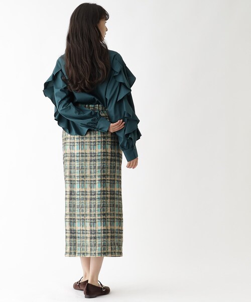 OPAQUE.CLIP（オペークドットクリップ）の「◆オーガンジーチェックナロースカート【洗濯機洗い可】（スカート・レディース・ピンク系その他/グリーン系その他3・38/36）」の5枚目の写真