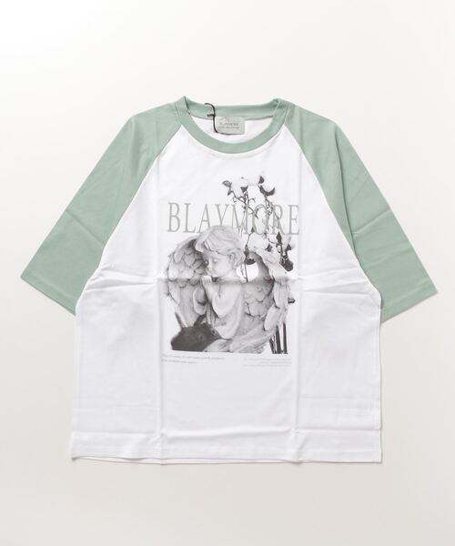 BLAYMORE(ブレイモア)の「Angel Print Raglan T(Tシャツ/カットソー・レディース・ブラック/ライトグリーン・1/2)」の2枚目の写真