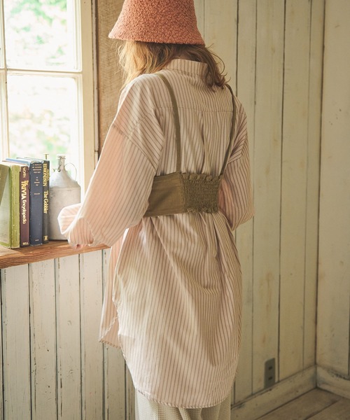 Crisp(クリスプ)の「ストライプオーバーシャツ(シャツ/ブラウス・レディース・ベージュ/ブラウン・FREE)」の6枚目の写真