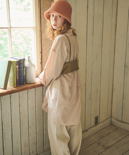 Crisp(クリスプ)の「ストライプオーバーシャツ(シャツ/ブラウス・レディース・ベージュ/ブラウン・FREE)」の7枚目の写真