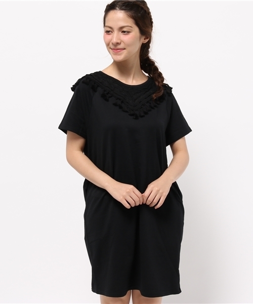 mystic（ミスティック）の「フリンジ切替ワンピース（ワンピース・レディース・ブラック/グレー/オフホワイト/ネイビー・ﾌﾘ-）」の2枚目の写真