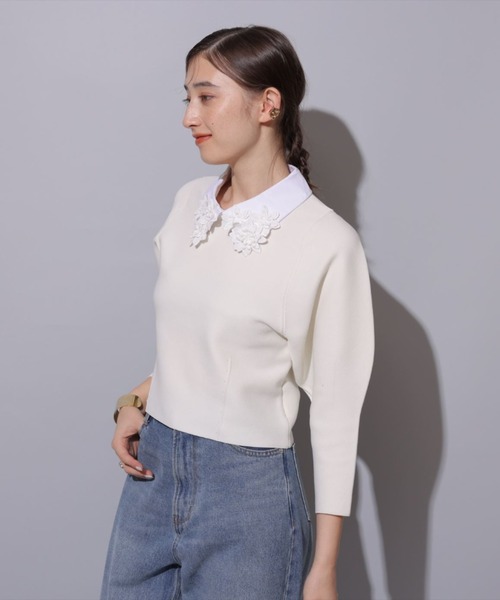 【新品】Rirandture レース透けニット Rirandture（リランドチュール）の「レースカラークロップドニット