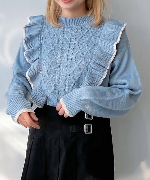 AS KNOW AS plus（アズノゥアズプラス）の「☆たてフリルケーブル編み