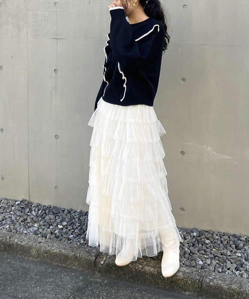 AS KNOW AS plus（アズノゥアズプラス）の「☆たてフリルケーブル編み