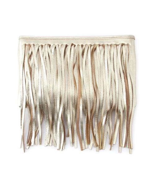 Jewel Changes（ジュエルチェンジズ）の「Posse ﾌﾘﾝｼﾞ ﾁｪｰﾝ ｸﾗｯﾁ（クラッチバッグ・レディース・オフホワイト/ブラック/ゴールド・フリー）」の3枚目の写真