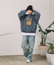 新品レミレリーフダブルSP加工裏毛クルーネックシシクイ