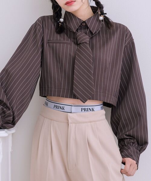 ems excite（エムズエキサイト）の「ネクタイ付ショートSH（シャツ/ブラウス・レディース・ホワイト/ライトグレー/ブラウン系その他・FREE）」の3枚目の写真