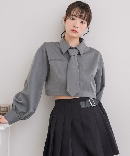 ems excite（エムズエキサイト）の「ネクタイ付ショートSH（シャツ/ブラウス・レディース・ホワイト/ライトグレー/ブラウン系その他・FREE）」の4枚目の写真