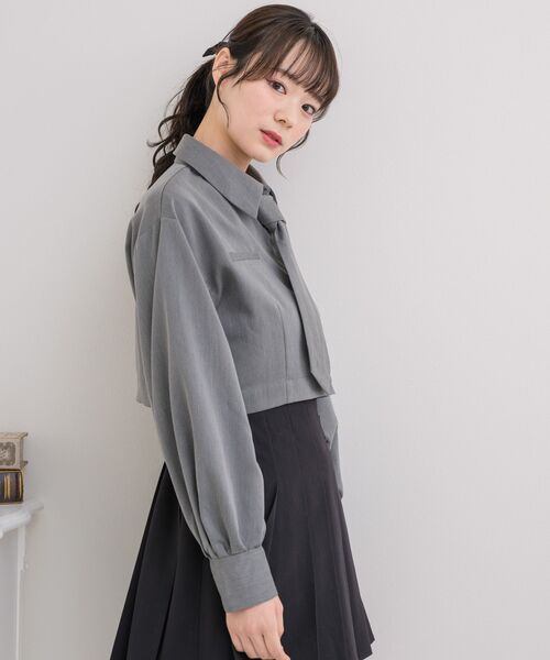 ems excite（エムズエキサイト）の「ネクタイ付ショートSH（シャツ/ブラウス・レディース・ホワイト/ライトグレー/ブラウン系その他・FREE）」の6枚目の写真