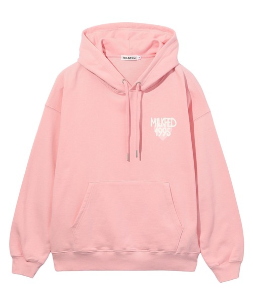 MILKFED.（ミルクフェド）の「SPRAY LOGO SWEAT HOODIE（パーカー・レディース・チャコール/ライトピンク/オフホワイト・L/M）」の6枚目の写真