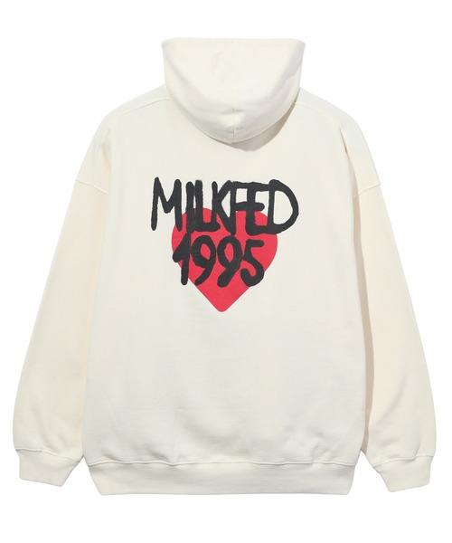 MILKFED.（ミルクフェド）の「SPRAY LOGO SWEAT HOODIE（パーカー・レディース・チャコール/ライトピンク/オフホワイト・L/M）」の5枚目の写真