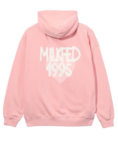 MILKFED.（ミルクフェド）の「SPRAY LOGO SWEAT HOODIE（パーカー・レディース・チャコール/ライトピンク/オフホワイト・L/M）」の7枚目の写真