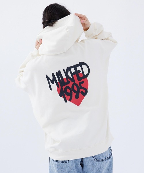 MILKFED.（ミルクフェド）の「SPRAY LOGO SWEAT HOODIE（パーカー・レディース・チャコール/ライトピンク/オフホワイト・L/M）」の18枚目の写真