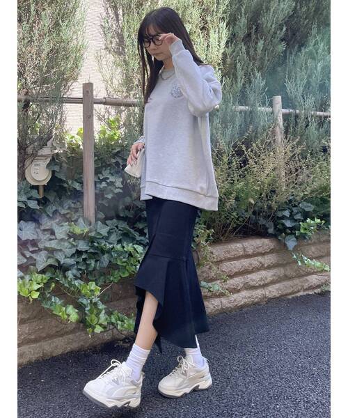 MURUA（ムルーア）の「アシメヘムデザインスカート（スカート・レディース・グレー/アイボリー/ブラック/ライトグリーン・1/2）」の6枚目の写真