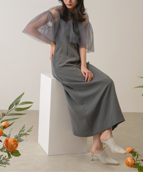 Kana（カナ）の「チュールボレロ  キャミワンピース 2点セット パーティー ドレス 結婚式 お呼ばれ オケージョン（ドレス・レディース・グレー/ベージュ×ブラック/モカ・M）」の17枚目の写真