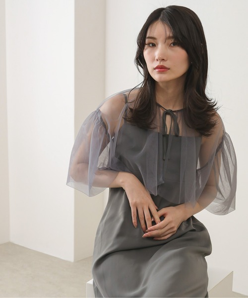 Kana（カナ）の「チュールボレロ  キャミワンピース 2点セット パーティー ドレス 結婚式 お呼ばれ オケージョン（ドレス・レディース・グレー/ベージュ×ブラック/モカ・M）」の16枚目の写真