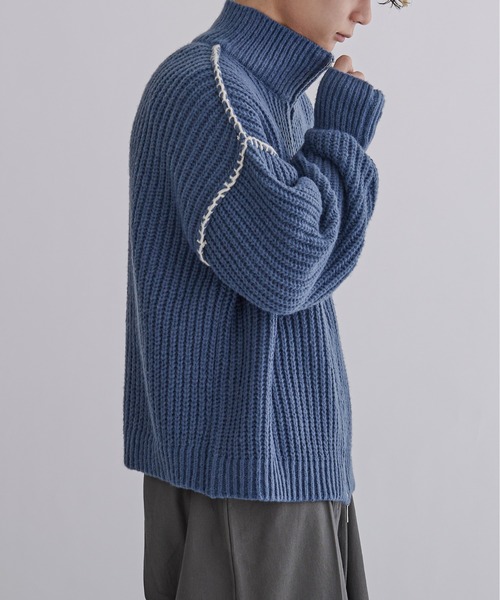 Ellno Loset（エルノロゼット）の「フィンガーホール付きステッチドライバーズニット（ニット/セーター・メンズ・ブルーグレー/ダークグリーン/ブラック・MEDIUM/LARGE）」の12枚目の写真