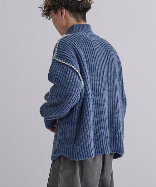 Ellno Loset（エルノロゼット）の「フィンガーホール付きステッチドライバーズニット（ニット/セーター・メンズ・ブルーグレー/ダークグリーン/ブラック・MEDIUM/LARGE）」の13枚目の写真