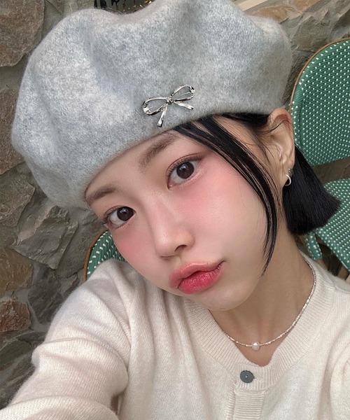 Rene❤️ルネ☆カシミヤ100%ニットリボン帽子❤️ Rene 帽子 リボン（Rene❤️ルネ☆カシミヤ100%ニットリボン帽子