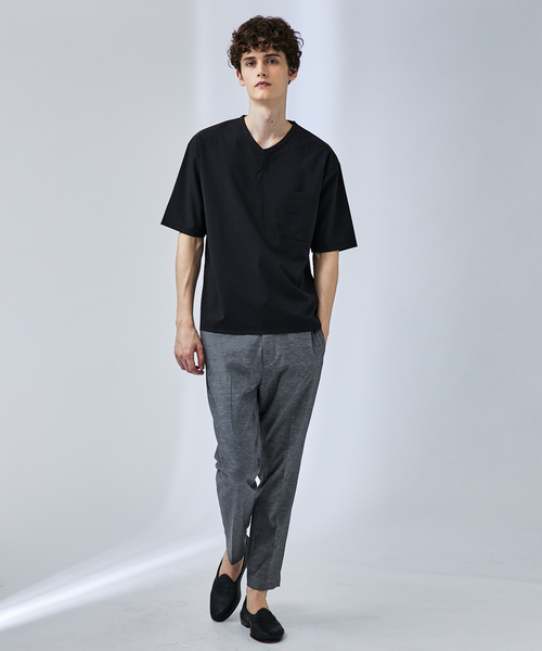 ABAHOUSE(アバハウス)の「【ストレッチドライ】キーネック 半袖Tシャツ / スキッパーシャツ(Tシャツ/カットソー・メンズ・ブラック/ホワイト/ベージュ/グリーン系その他・46/48)」の5枚目の写真