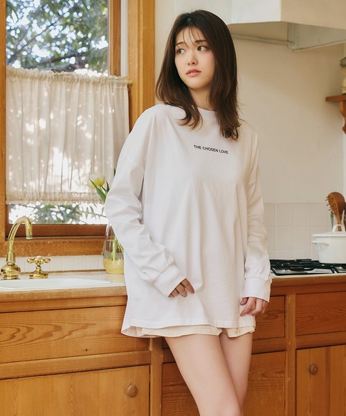 LANTINAM(ランティナム)の「【ユニセックス】Chosen Love ロングTシャツ(Tシャツ/カットソー・レディース・ライトグリーン/オフホワイト・M/L)」の1枚目の写真