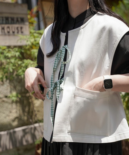 mimi toujours(ミミトゥジュール)の「チェック リボン デニム ベスト mimi toujours×しお(ベスト・レディース・ブルー・M)」の12枚目の写真