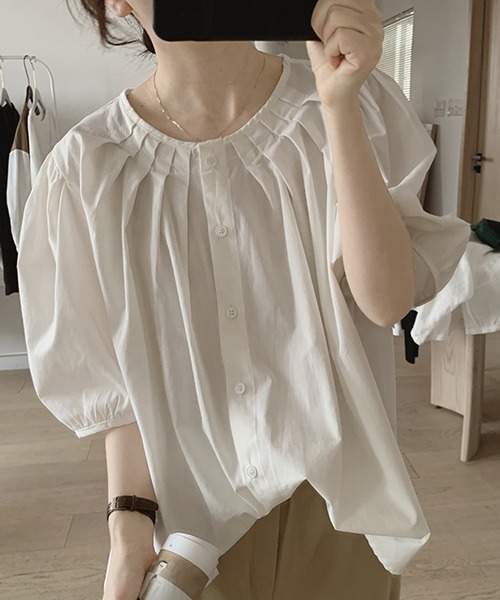 gossip！ロサンゼルス（ゴシップロサンゼルス）の「YUGA　ラウンドネック　パフスリーブシャツ（シャツ/ブラウス・レディース・ブラック/ホワイト・FREE）」の9枚目の写真