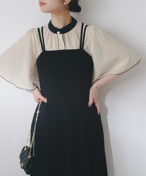 natural couture（ナチュラルクチュール）の「【WEB限定】パール釦ポイントバイカラーフレア5分袖ブラウス（シャツ/ブラウス・レディース・ベージュ系その他/ピンク/ネイビー/ドット/ピンクベージュ/サックスブルー/オフホワイト/その他1・FREE）」の11枚目の写真