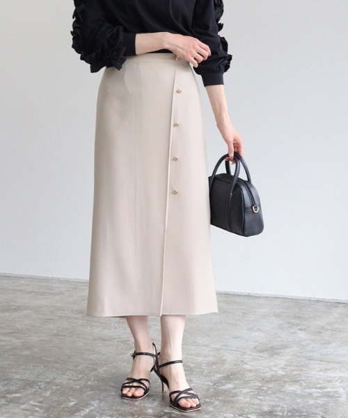【a835】RALPH LAUREN 美品 フリル スカート 薄手 7 ベージュ セール】ボタンフロント コットンブレンド スカート（スカート