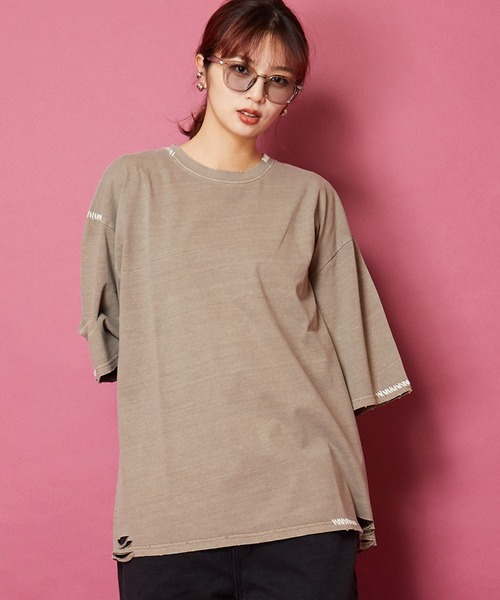unrelaxing（アンリラクシング）の「ヴィンテージライク 古着風 綿100％ピグメント加工ダメージブランケットステッチTシャツ（Tシャツ/カットソー・メンズ・ブラウン/グリーン/ブラック/ベージュ・X-LARGE/LARGE/MEDIUM）」の21枚目の写真