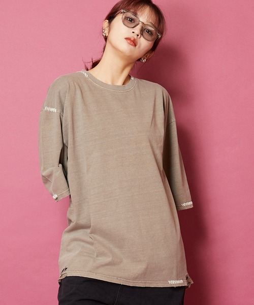 unrelaxing（アンリラクシング）の「ヴィンテージライク 古着風 綿100％ピグメント加工ダメージブランケットステッチTシャツ（Tシャツ/カットソー・メンズ・ブラウン/グリーン/ブラック/ベージュ・X-LARGE/LARGE/MEDIUM）」の20枚目の写真