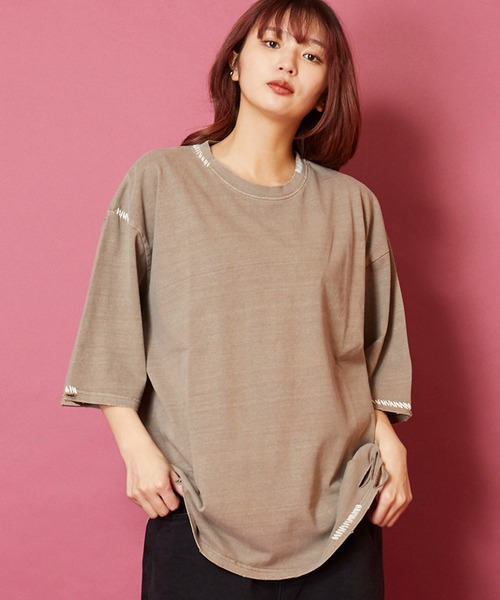 unrelaxing（アンリラクシング）の「ヴィンテージライク 古着風 綿100％ピグメント加工ダメージブランケットステッチTシャツ（Tシャツ/カットソー・メンズ・ブラウン/グリーン/ブラック/ベージュ・X-LARGE/LARGE/MEDIUM）」の19枚目の写真