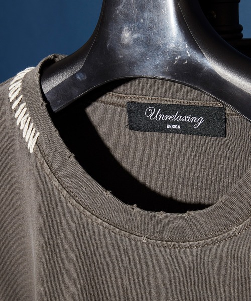 unrelaxing（アンリラクシング）の「ヴィンテージライク 古着風 綿100％ピグメント加工ダメージブランケットステッチTシャツ（Tシャツ/カットソー・メンズ・ブラウン/グリーン/ブラック/ベージュ・X-LARGE/LARGE/MEDIUM）」の12枚目の写真