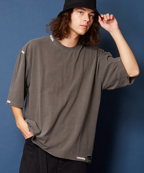 unrelaxing（アンリラクシング）の「ヴィンテージライク 古着風 綿100％ピグメント加工ダメージブランケットステッチTシャツ（Tシャツ/カットソー・メンズ・ブラウン/グリーン/ブラック/ベージュ・X-LARGE/LARGE/MEDIUM）」の16枚目の写真