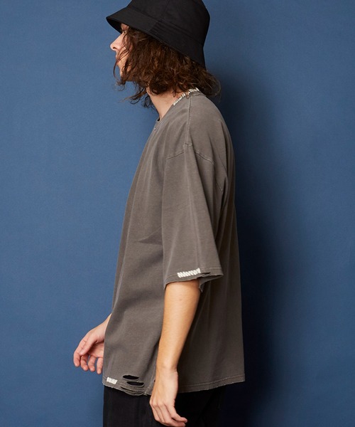 unrelaxing（アンリラクシング）の「ヴィンテージライク 古着風 綿100％ピグメント加工ダメージブランケットステッチTシャツ（Tシャツ/カットソー・メンズ・ブラウン/グリーン/ブラック/ベージュ・X-LARGE/LARGE/MEDIUM）」の14枚目の写真