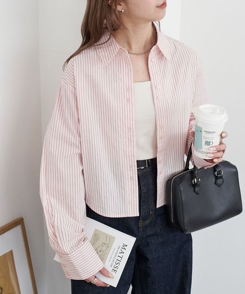 セール】【WEB限定】ストライプクロップドシャツ（シャツ/ブラウス