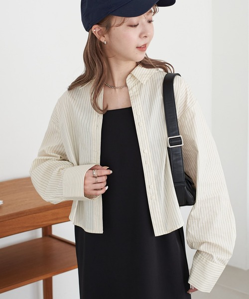 DISCOAT（ディスコート）の「【WEB限定】ストライプクロップドシャツ（シャツ/ブラウス・レディース・ベージュ/ピンク/アイボリー/ブルー・FREE）」の11枚目の写真