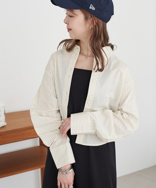 DISCOAT（ディスコート）の「【WEB限定】ストライプクロップドシャツ（シャツ/ブラウス・レディース・ベージュ/ピンク/アイボリー/ブルー・FREE）」の9枚目の写真