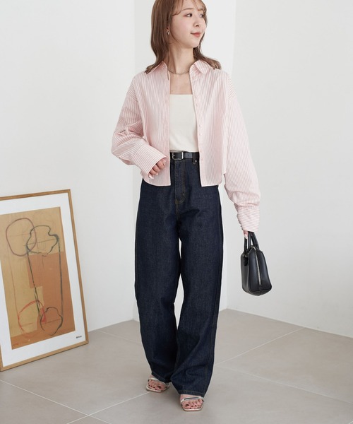 DISCOAT（ディスコート）の「【WEB限定】ストライプクロップドシャツ（シャツ/ブラウス・レディース・ベージュ/ピンク/アイボリー/ブルー・FREE）」の14枚目の写真