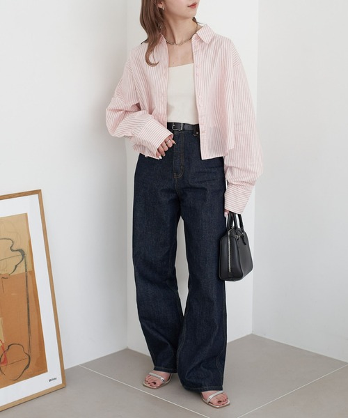 DISCOAT（ディスコート）の「【WEB限定】ストライプクロップドシャツ（シャツ/ブラウス・レディース・ベージュ/ピンク/アイボリー/ブルー・FREE）」の13枚目の写真