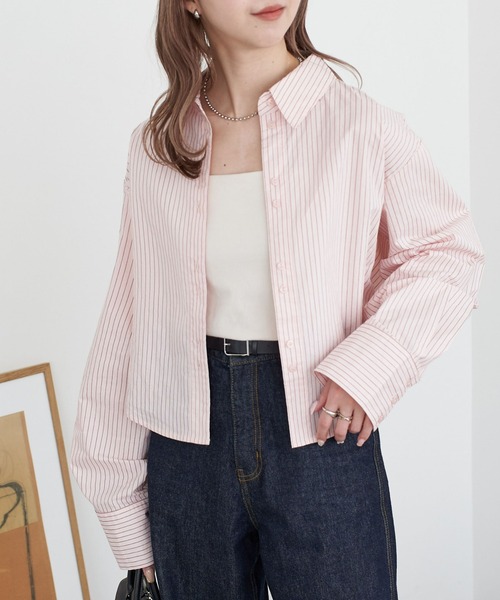 DISCOAT（ディスコート）の「【WEB限定】ストライプクロップドシャツ（シャツ/ブラウス・レディース・ベージュ/ピンク/アイボリー/ブルー・FREE）」の19枚目の写真