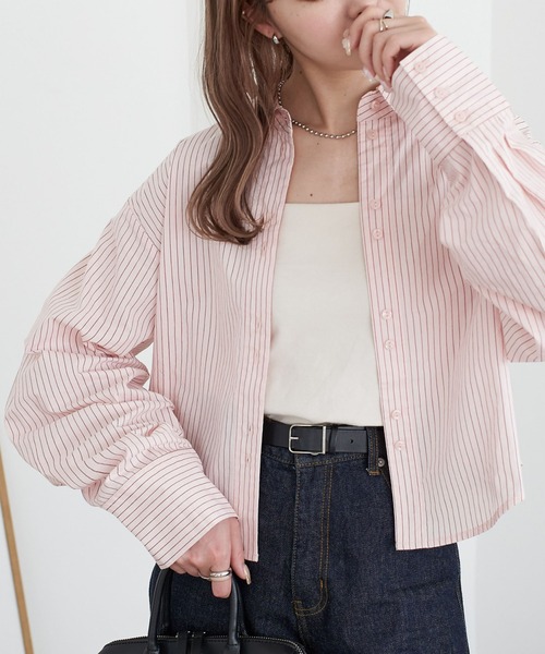 DISCOAT（ディスコート）の「【WEB限定】ストライプクロップドシャツ（シャツ/ブラウス・レディース・ベージュ/ピンク/アイボリー/ブルー・FREE）」の18枚目の写真