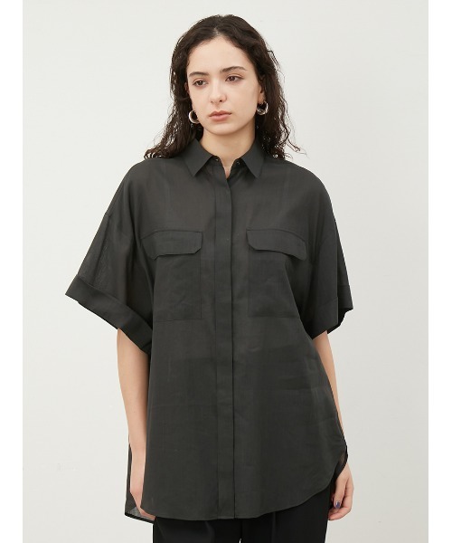 Mila Owen（ミラオーウェン）の「綿麻BIGポケット半袖シャツ（シャツ/ブラウス・レディース・チャコールグレー/イエロー/ストライプ/ホワイト・FREE）」の22枚目の写真